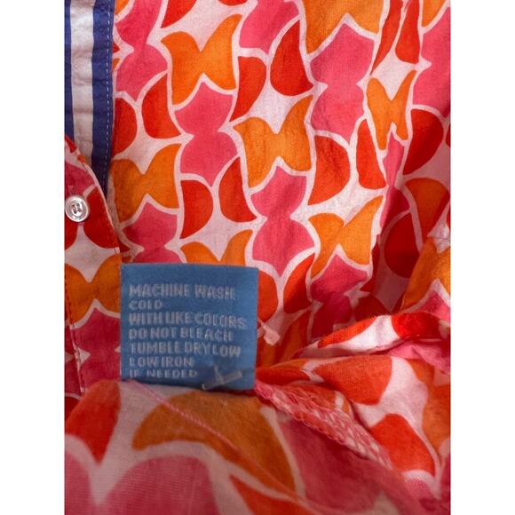J. MCLAUGHLIN Women’s LG Cotton Pink Orange LS Button-Up Top Blouse Tulip Print - Picture 3 of 6